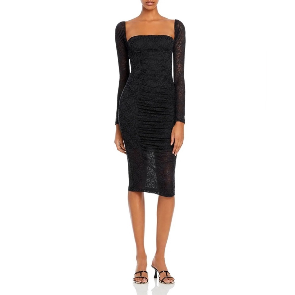 NWT Jonathan Simkhai Standard Ruched Long Sleeve Dress in Black - XS